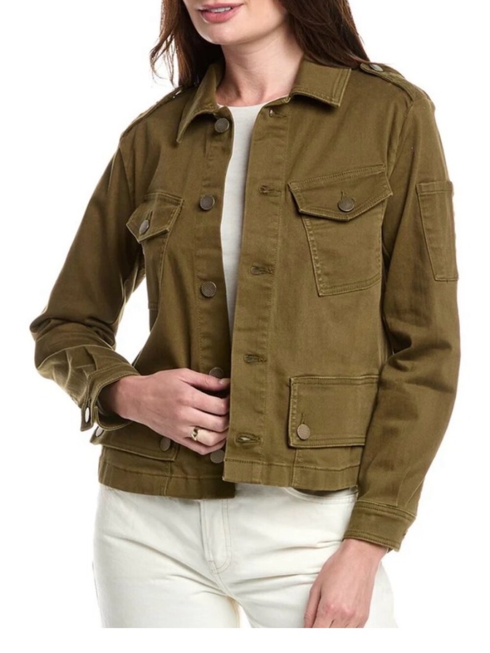 CAbi Olive Green Utility Jacket with Button Front